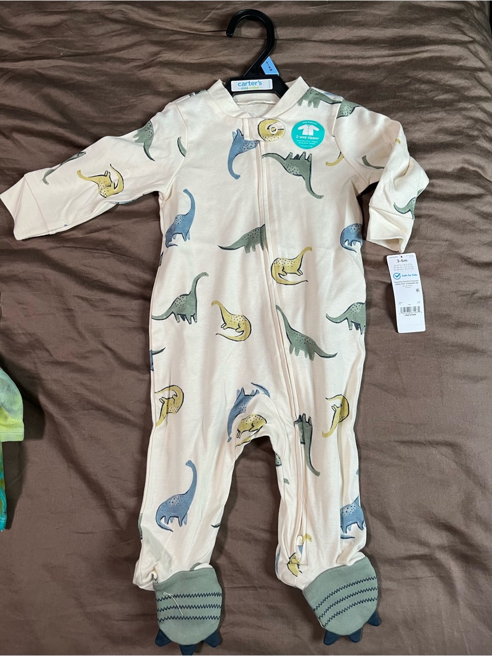 Carter's Cream Footed Dino Print One-Piece Pajamas with Blue and Green Dinosaurs